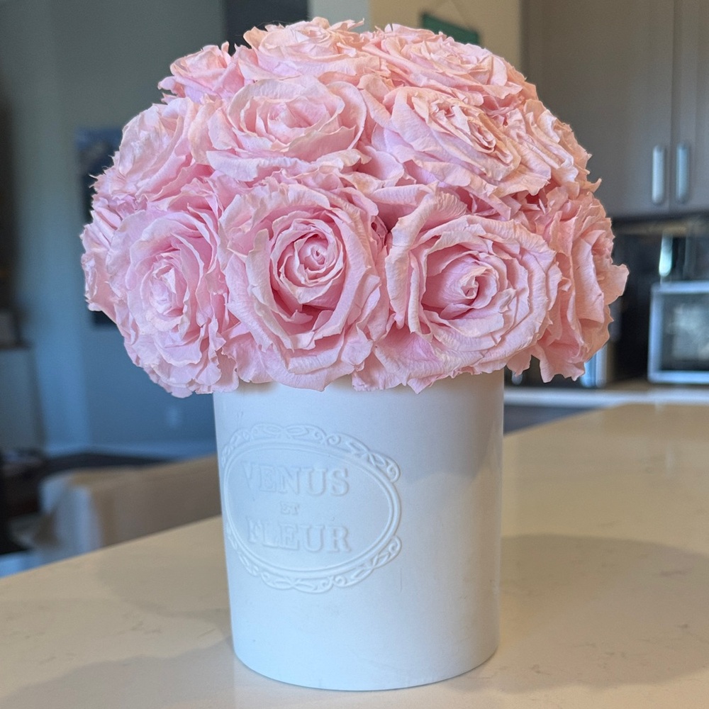 Venus Et Fleur Blush Pink Rose Bouquet in FLEURA PORCELAIN VASE